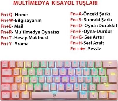 Blueforce Majesty 62 Tuşlu Rgb Mini Gaming Oyuncu Mekanik Klavye Red Switch Pembe