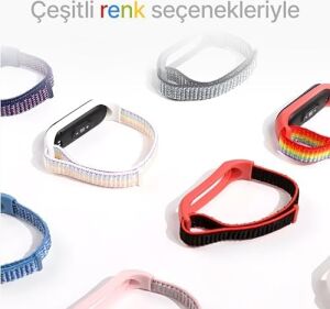 Xiaomi Mi Band 7/6/5/4 Ile Uyumlu Tam Kaplayan Silikon Çerçeveli Bilek Kalınlığına Göre Ayarlanabilen Hafif ve Bileği Rahatsız Etmeyen Kaliteli Hasır Örme Kumaş Kordon