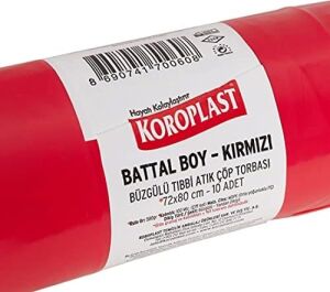 Büzgülü Tıbbi Atık Poşeti Battal Boy 72X80 Cm, 10X10&APOS;LU Sızdırmaz Yırtılmaz Profesyonel Çöp Poşeti, Geri Dönüştürülebilir Kolay Bağlanır Tıbbi Atık Torbası, Hastane Klinik Büzgülü Çöp Poşeti