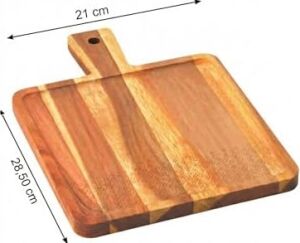 Doğal Akasya Ahşap Kare Sunum Tahtası ve Servis Tepsisi – 28.5X21 cm Özel Motif Desenli ve Kulplu Peynir Tabağı, Kenarlı Kahve Sunumluk