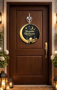 25-25 cm Hoş Geldin Ramazan Dekorlu Ahşap Kapı Süsü, Ramazan Süsleri, Ramazan Tavan Süsü, Ahşap
