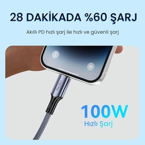 100W 5A E-Mark Çipli Pd Type-C To Type-C Hızlı Şarj ve Data Kablosu 2 Metre