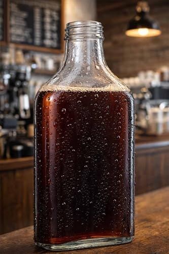 Afracam 200 cc Kapaklı Cold Brew Şişesi 200 ml Yassı Soğuk Kahve Cam Şişe 6 Adet (Siyah (Plastik))