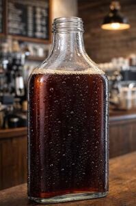 Afracam 200 cc Kapaklı Cold Brew Şişesi 200 ml Yassı Soğuk Kahve Cam Şişe 6 Adet (Siyah (Plastik))