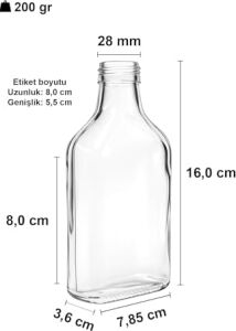 Afracam 200 cc Kapaklı Cold Brew Şişesi 200 ml Yassı Soğuk Kahve Cam Şişe 6 Adet (Siyah (Plastik))