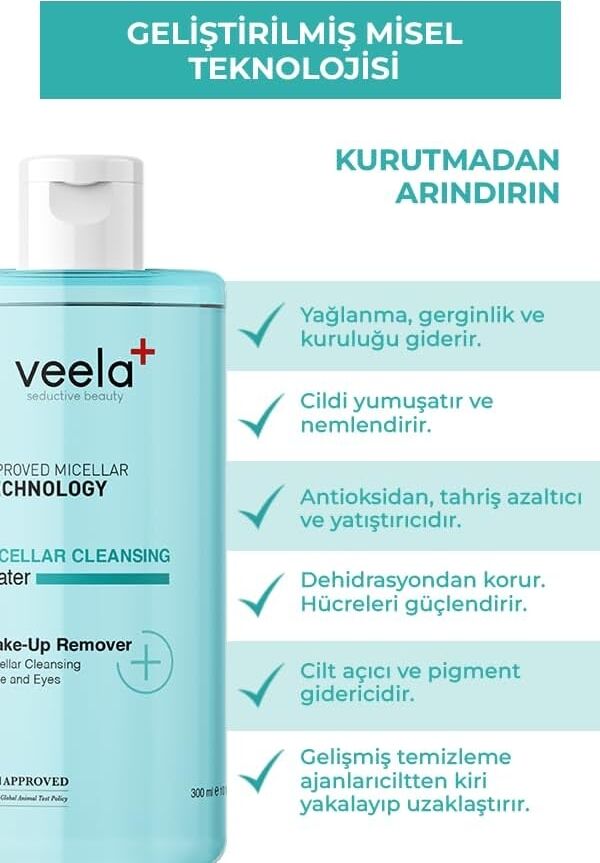 Veela Nemlendirici Etkili Yüz ve Makyaj Temizleme Suyu – Micellar Cleansing Water, Gelişmiş Misel Teknolojisi ile Nazik Temizlik