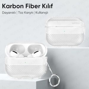 Airpods Pro 2 ile Uyumlu Fiber Karbon Görünümlü Şeffaf Silikon Kılıf Tam Oturan Mükemmel Kalıp ve Göz Alıcı Şık Tasarım (Airpods Pro 2)