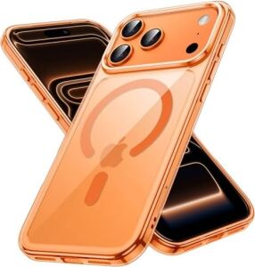 iPhone 17 Pro Max Kılıf 6.9'' Magsafe ile Uyumlu Güçlü Manyetik Kılıf, Sararmaz Sert Pc Çevre Dostu Kapak, Hoparlör Filtreli, Gerçek Buton Hissi, Kamera Yükseltili, Ince Kapak, Case - Turuncu