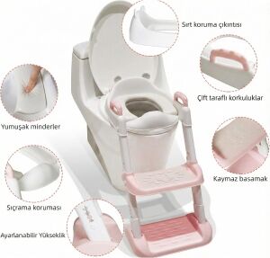 Pembe Merdivenli Çocuk Klozet Tuvalet Eğitimi Aparatı