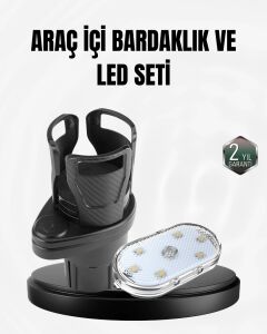 Araç Içi Düzen ve Ambiyans Seti Çift Bardak Tutucu + LED Işık