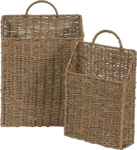 Household Essentials ML-5613 Deniz Yosunundan Duvar Sepeti Seti, Kahverengi, 2 Parça