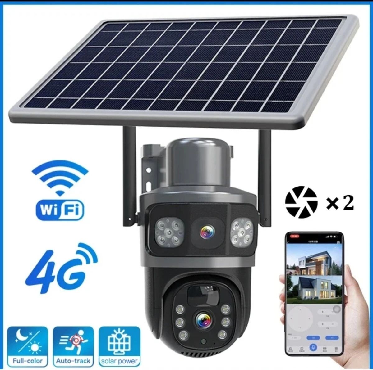 4mp 4K 4g Sım Kartlı Çift Lens Güneş Enerjili Hareketli Dış Mekan Gece Görüş Güvenlik Kamerası