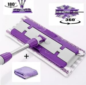 Mandalı Mor Mop Kıskaçlı Cam Silme Mopu Mikrofiber Yedek Bezli Yer Duvar Cam Fayans Silme Mopu