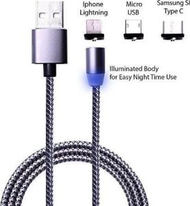 1049 1 Metre Lightning Micro USB Type C Mıknatıslı Tüm Telefonlar Uyumlu Şarj Kablosu (Kablo Bozulmasından Sıkıldınız Mı Manyetik Şarj Tak Çıkar Olmadığı Için Kablo Ömrü Uzun Olacak)