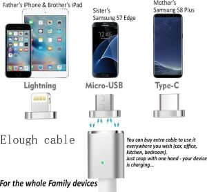 1049 1 Metre Lightning Micro USB Type C Mıknatıslı Tüm Telefonlar Uyumlu Şarj Kablosu (Kablo Bozulmasından Sıkıldınız Mı Manyetik Şarj Tak Çıkar Olmadığı Için Kablo Ömrü Uzun Olacak)