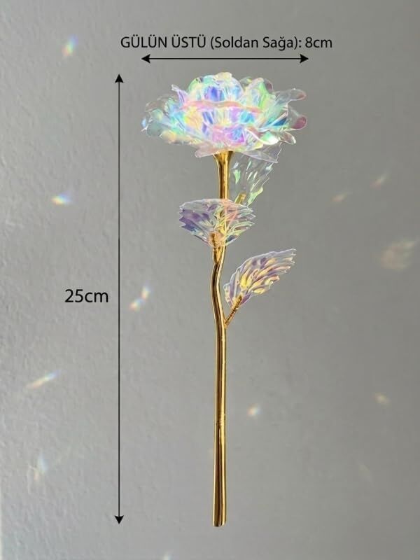Dekoratif Galaksi Gül, Işıltılı Holografik Yapay Gül, Altın Renk Gövdeli Renk Değiştiren Tasarım Gül, Sevgililer Günü, Yıldönümü ve Doğum Günü Için Romantik Hediyelik