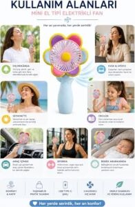 Mini El Fanı USB Şarjlı Type-C Bağlantılı 3 Kademeli Taşınabilir Elektrikli Fan Masaüstü ve El Tipi Kullanım Renk Serinletici Fan Mavi Pembe Sarı Papatya