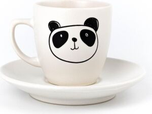 Çizim Panda Krem Türk Kahvesi Fincanı - Hediye Seramik Türk Kahvesi Fincanı