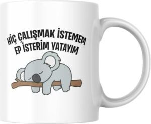 Hiç Çalışmak Istemem Ep Isterim Yatayım Komik Yazılı Kupa Bardak Hediyelik Çay Kahve Kupası Coffee Mug