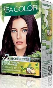 Amonyaksız, Vegan, Doğal, Besleyici Kalıcı Saç BOYASI%100 Beyaz Kapama (1 Paket 2 x 50 ml Boya & Oksidan) (Patlıcan Moru 3.66)