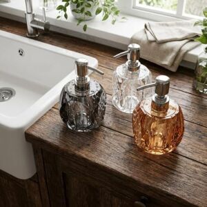 1 Adet Akrilik Sıvı Sabunluk (210 Ml) - 3 Farklı Renkli Kırılmaz Şeffaf Banyo ve Mutfak Düzenleyici Şık Losyon ve Sabun Pompası Organizer (Asorti)
