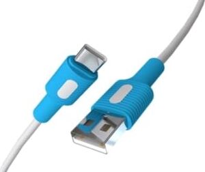 USB A-C Hızlı Şarj Kablosu, Beyaz Kablo, Beyaz/mavi Uçlar (120 Cm)