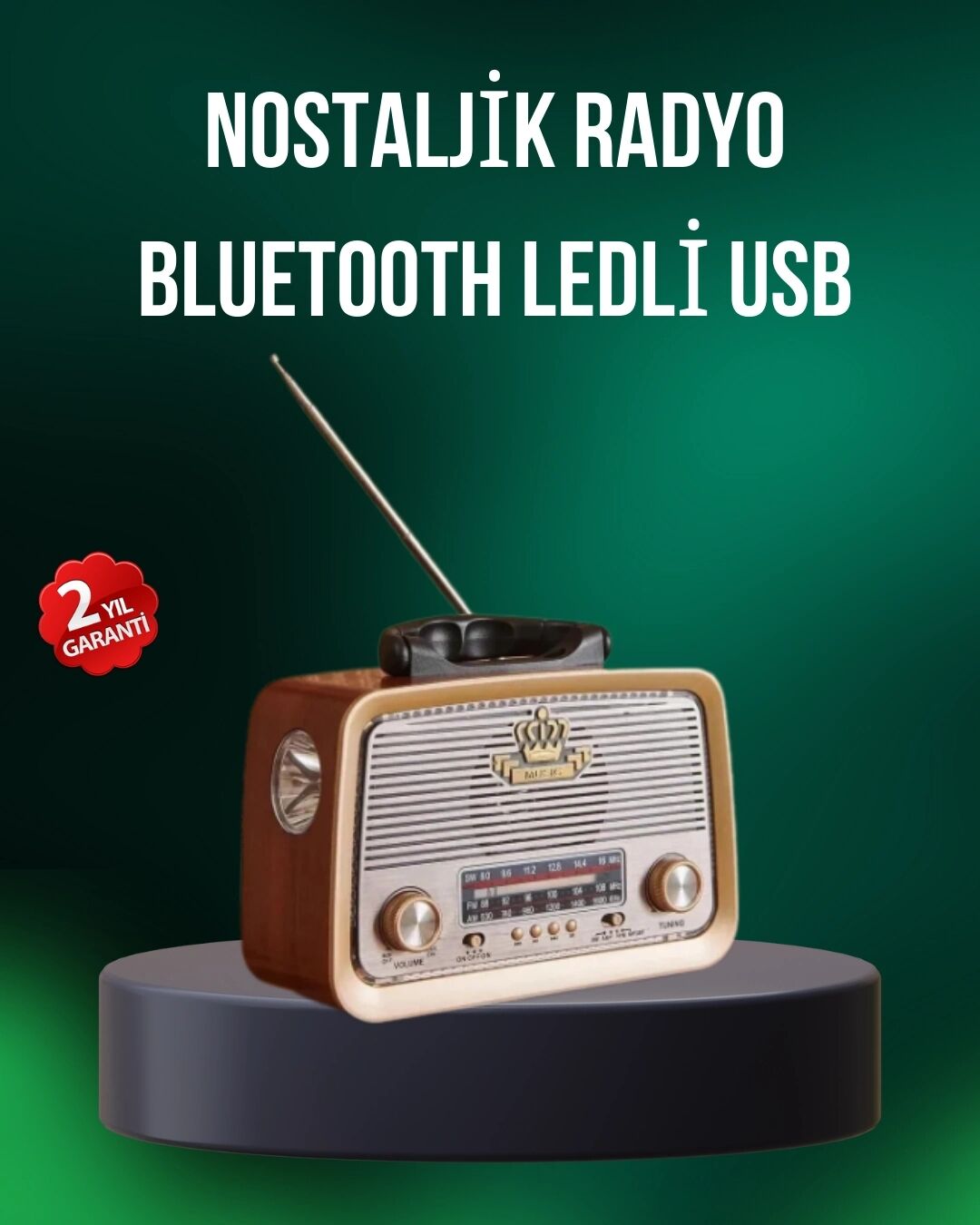 Taşınabilir Nostalji Radyo Bluetooth USB Aux Girişli