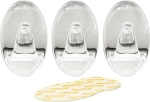 61318 3pc Transparent Removable Adhesive Hook, Black