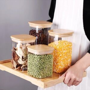 1400ML Sızdırmaz Vakumlu Bambu Kapaklı Borosilikat Cam Kavanoz – Hava Geçirmez & Dayanıklı Gıda Saklama Kabı (10CM x 21CM)