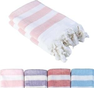 Pembe 2'li - 90 x 180 cm - Ince & Transparan - Kadınlar Için Ipeksi Yumuşak Peştamal - Bambu & Pamuk Karışımı - Dokuma Şeritleri Solmaz ve Uzun Ömürlü - Dekoratif Hediyelik Peştamal