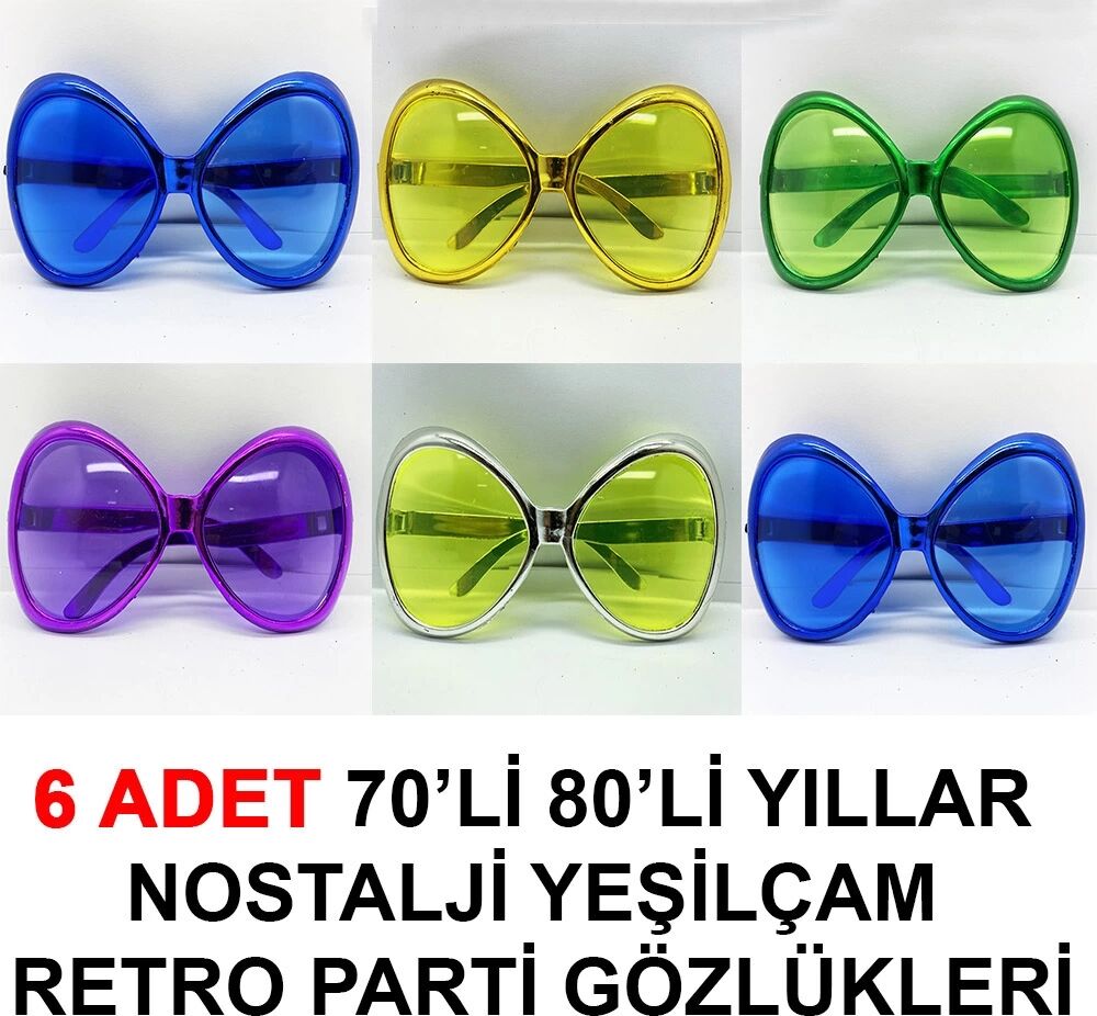 70LI 80LI Yıllar Nostalji Yeşilçam Retro Parti Gözlükleri 6 Adet