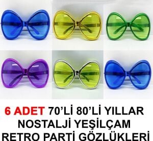 70LI 80LI Yıllar Nostalji Yeşilçam Retro Parti Gözlükleri 6 Adet