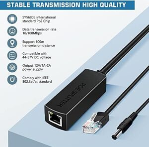 Aktif Poe Dağıtıcı Adaptör, 48 V Ila 12 V, Ieee 802.3AF Uyumlu, 10/100 Mbps'ye Kadar 100 Mbps'ye Kadar, Gözetleme Kamerası, Kablosuz Erişim Noktası ve Voıp Telefon Için
