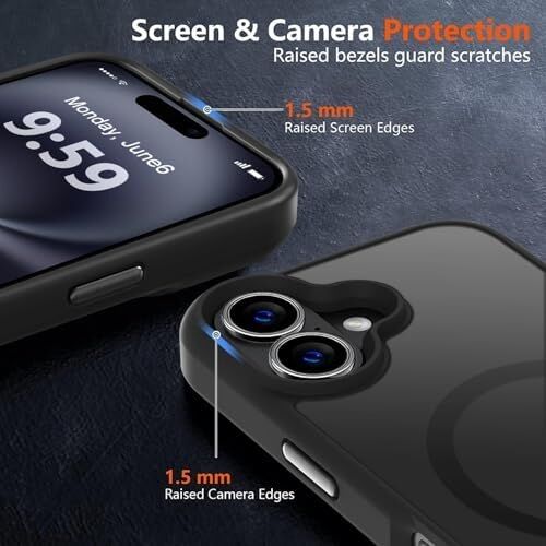 Güçlü Manyetik Telefon Kılıfı,  [askeri Düzey Düşme Koruması] [güçlü Silikon Kenarlar] Ince Yarı Saydam Mat Koruyucu Kılıf (Siyah, iPhone 16 6,1 Inç)