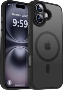 Güçlü Manyetik Telefon Kılıfı,  [askeri Düzey Düşme Koruması] [güçlü Silikon Kenarlar] Ince Yarı Saydam Mat Koruyucu Kılıf (Siyah, iPhone 16 6,1 Inç)