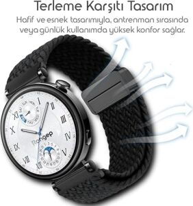 Örgü Loop 18MM Kumaş Kordon  ile Uyumlu Gt5 41MM/GT5 Pro 42MM/GT4 41MM Için Manyetik Tokalı Terlemeye Karşı Nefes Alabilen Bileğe Göre Ayarlanabilen Elastik Kayış