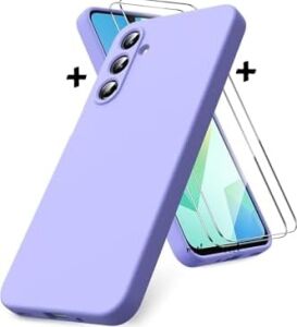 -  Galaxy A17 ile Uyumlu Kılıf Kamera Korumalı Yumuşak Renkli Mat Silikon + 9h Ekran Koruyucu Cam 2in1 Set - Lila