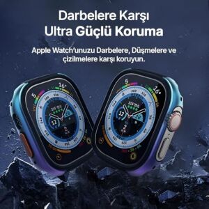 Apple Watch ile Uyumlu 45MM Için Alüminyum Alaşım, Suya Dayanıklı Kılıf, Darbelere ve Düşmelere Karşı Full Koruyucu Kasa (45MM) (Siyah)