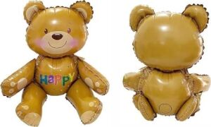 Happy Yazılı Oturan Ayı Folyo Balon 77X70 cm
