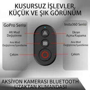 Aksiyon Kamerası Uzaktan Kumanda Djı Osmo 360/ACTION 4/5 Pro/6 ile Uyumlu 40MAH Batarya 25M Çalışma Mesafesi 1.5 Saat Şarj Süresi - Pratik ve Hızlı Kontrol, Siyah