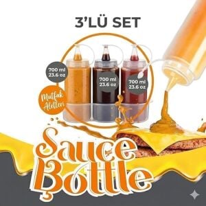 3'lü Sos Şişesi Paketi (700 Ml) - Sızdırmaz Kapaklı Ketçap, Mayonez ve Sos Sıkma Şişesi Takımı