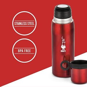 Bialetti - Termos - 460ML - Kırmızı Renk - Paslanmaz Çelik - Çift Katmanlı - 12 Saat Sıcak 24 Saat Soğuk Tutar - Bardaklı Kapak Özelliği