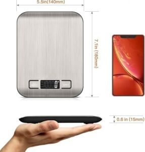 Dijital Mutfak Terazisi – Paslanmaz Çelik Yüzeyli Hassas Tartı, 5 kg Kapasiteli, Dara Özellikli, LCD Ekranlı, 5 Birim Dönüşümlü, Pilli,dijital Tartı