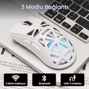 Aula SC620 PAW3311 Sensör 12000 Dpı 1000Hz Kablolu ve Kablosuz Gaming Oyuncu Mouse Beyaz