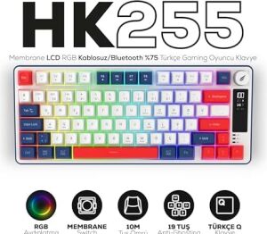 Hawk Gaming HK255 Membrane LCD Rgb Kablosuz/bluetooth%75 Türkçe Gaming Klavye (Mavi Kırmızı)