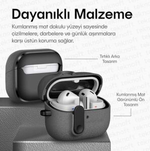 Galaxy Buds 3 Pro, Buds 3 ve Buds 3 Fe ile Uyumlu Mandallı Kapak Kilit Sistemli Kumlanmış Mat Dokulu Darbelere Dayanıklı Hibrit Kılıf (Gri, Galaxy Buds 3 Pro/3/3 Fe)