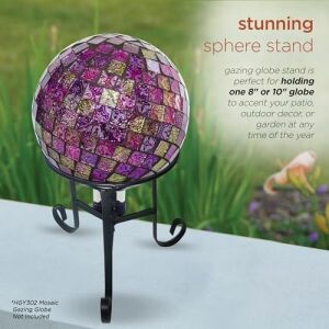 Alpine Corporation 25,4 cm Uzunluğunda Iç Mekan/dış Mekan Cam Gazing Küre Metal Stand, Siyah