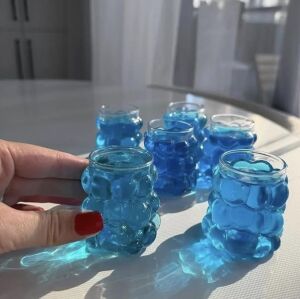 Şeffaf Kabarcıklı Cam Bardak 7 Cm, Kalın Cam Mini Su, Kahve, Kola ve Meşrubat Bardağı, 4’lü Set, Dayanıklı, Modern, Ergonomik Tasarım, Kahve Yanı Üzüm Bardak.