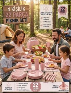 4 Kişilik 22 Parça Piknik Seti Pudra MRD473