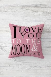I Love You To The Moon Gizli Fermuarlı Kırlent Kılıfı Koltuk Yastık Kılıfı TAKIM(4ADET), Pembe 45 x 45